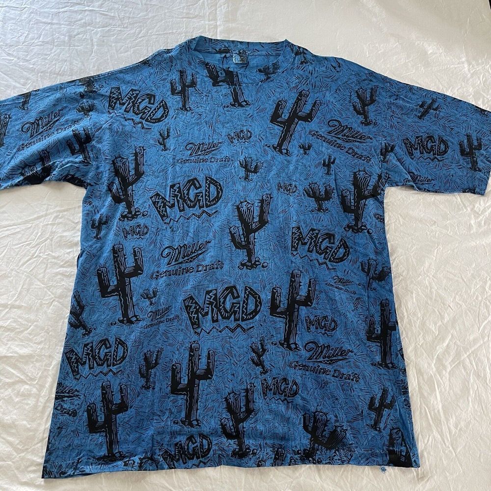 Vintage Miller Genuine Draft Single Stitch All Over Print T-Shirt Mens Xl Usa